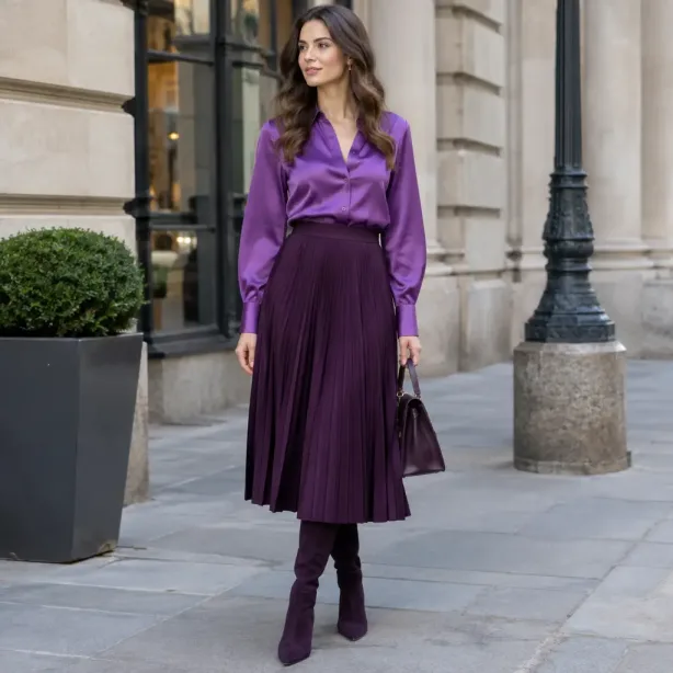 Total look: różne odcienie fioletu i faktury w jednej stylizacji