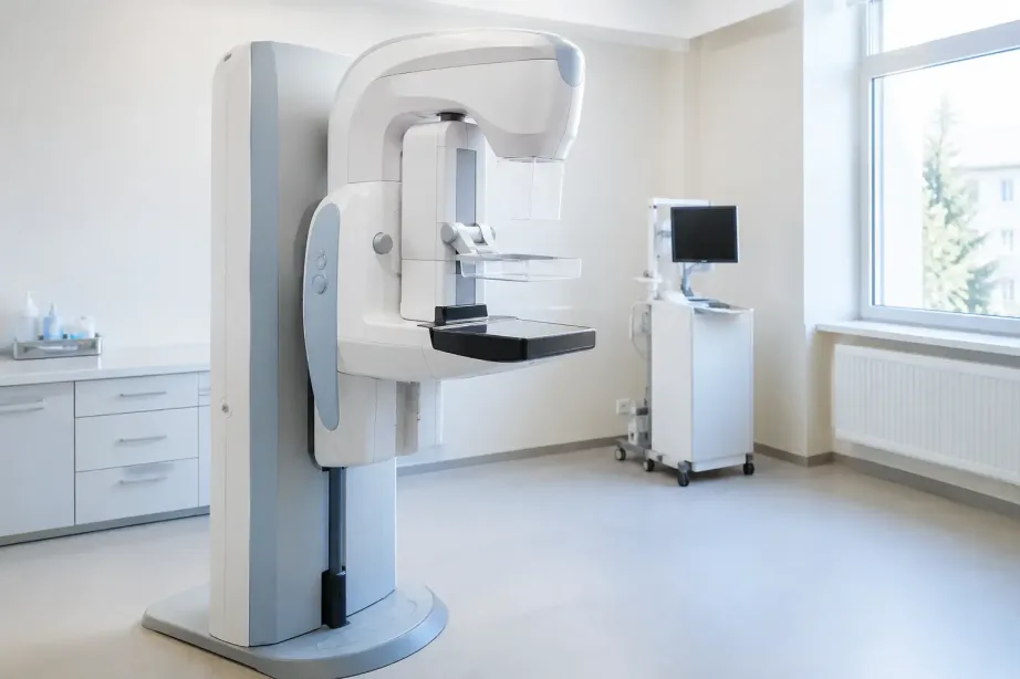 Nowoczesny aparat do mammografii w jasnej, pustej pracowni badań