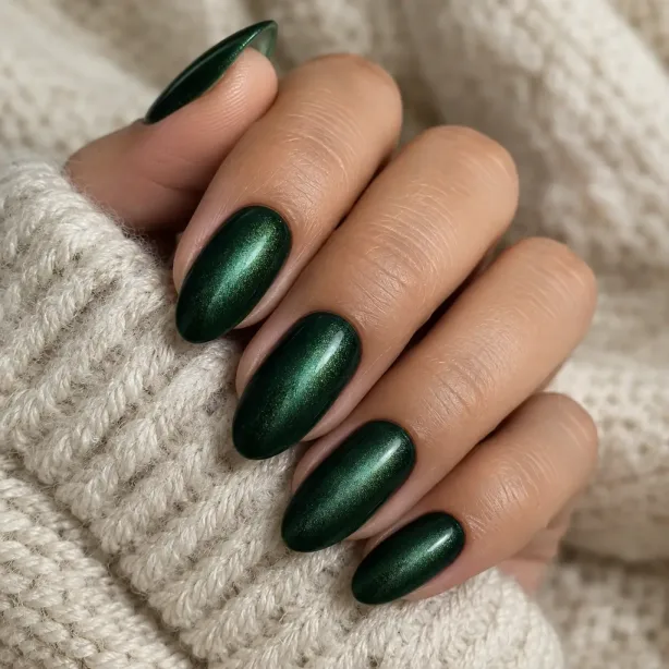 Velvet nails w butelkowej zieleni